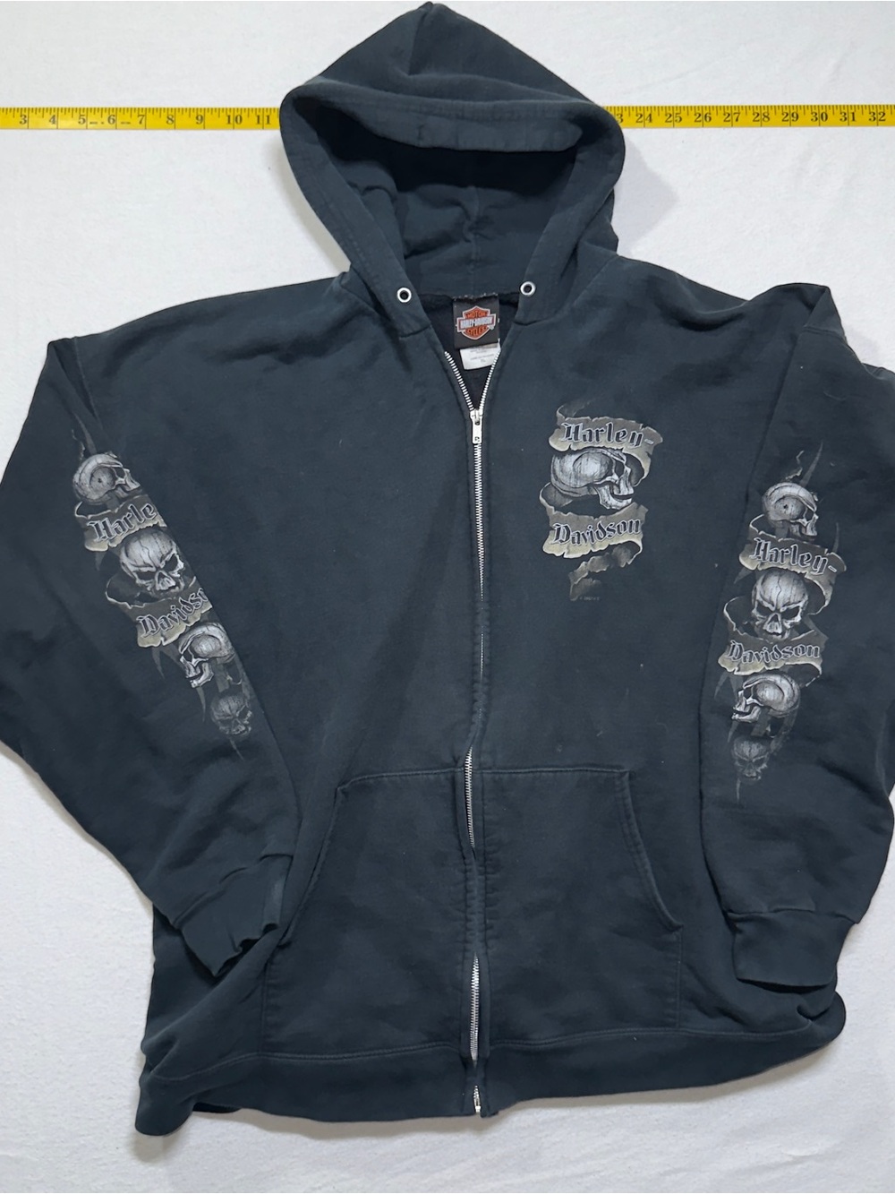 Vintage Harley-Davidson Black Skull Graphic Zip Hoodie Jacket